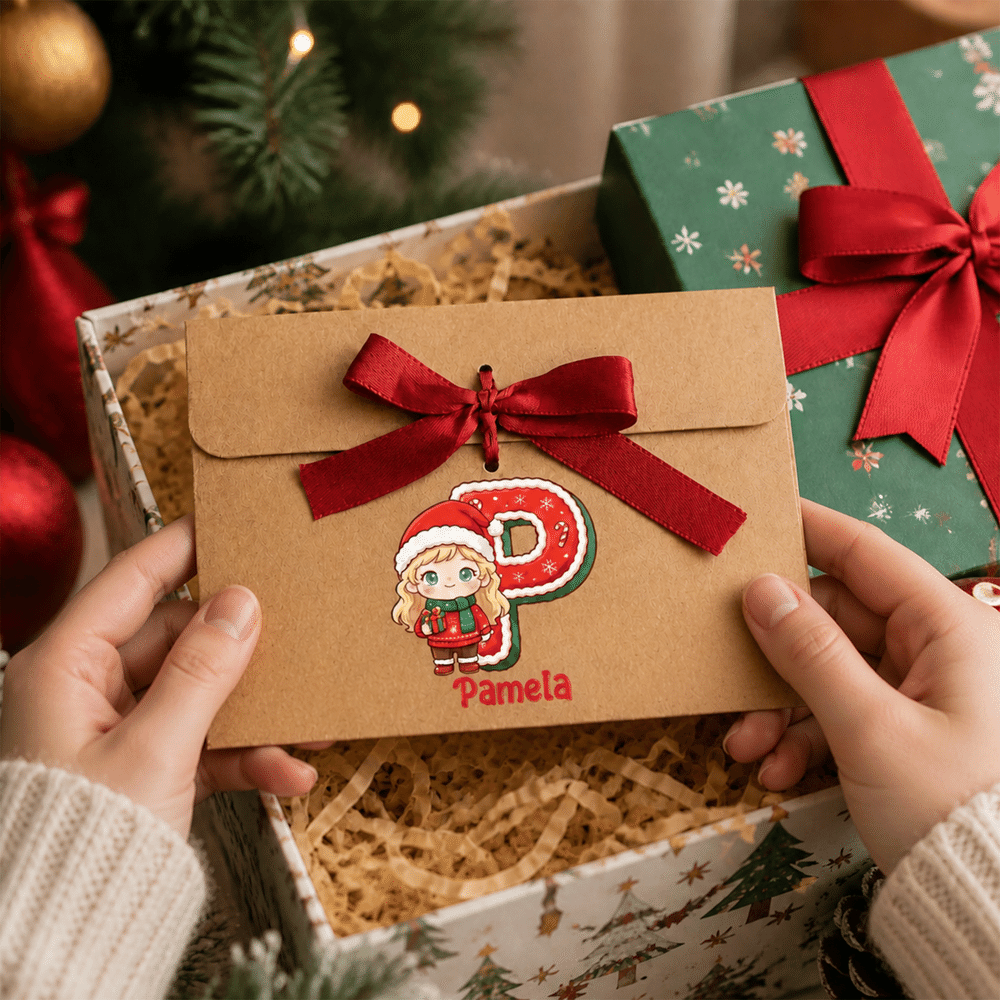 Juego de 2 sobres personalizados para dinero con diseño navideño de dibujos animados y foto de niño, con lazo y nombre. Regalo de Navidad para niños y amigos. 7
