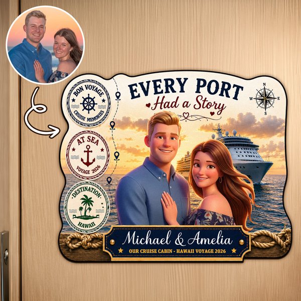 Personalized Cruise 3D Animation Style Photo Door Magnet with Text and Year Home Decor Family Reunion Cruise Travel Birthday Gift for Couple Family