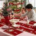 Personalisiertes Leinen Tischläufer & Platzset Set | mit Namen und Text | Festliche Tischdeko | Weihnachtsgeschenk für Familie & Freunde