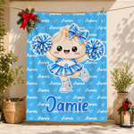 Personalised Glitter Cheerleader Dumpling Character Word Cloud Soft Throw Blanket with Name Home Decor Birthday Christmas Gift for Girls Friends