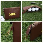 Personalized Monogram PU Leather Golf Pouch Zippered Golf Accessories Bag Golf Ball Holder Father's Day Gift for Golfers