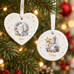 Personalized Christmas Theme Silver Snowman Star Heart Round Ceramic Ornament with Name and Year Christmas Holiday Gift for Family Friends