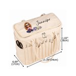 Personalized Cartoon Knitting Character Photo Large Canvas Yarn Storage Bag with Name Needle Pockets and Handle Crochet Birthday Gift for Craft Lovers