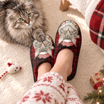 Personalised Christmas Lights Santa Hat Pet Photo Classic Plaid Anti-Slip Plush Slippers with Name Christmas Gift for Family Pet Lovers