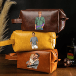 Borsa da toilette personalizzata in similpelle PU in stile fumetto con nome sul manico – Accessori da viaggio – Regalo di compleanno o di Natale per papà, uomo, marito