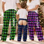 Personalised Christmas String Light Faux-Ripped Buttock Plaid Soft Pyjama Pants with Name Christmas Gift for Family Kids