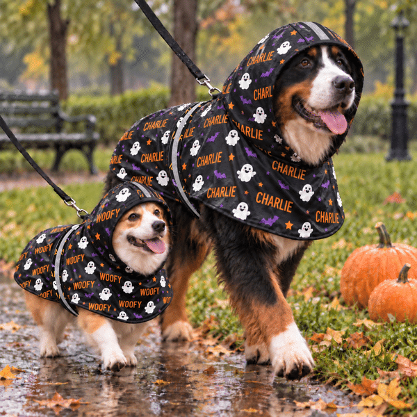 Individuell gestalteter, wasserdichter Halloween-Regenmantel für Hunde mit Fledermaus- und Sternmotiv, Namen und reflektierendem Streifen – Halloween-Geschenk für Tierliebhaber und Hundebesitzer