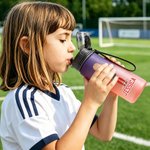 Borraccia in plastica personalizzata con personaggio dei cartoni animati calcistici, con nome e numero: regalo di compleanno per bambini e ragazzi, ideale per il giorno della partita