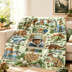 Coperta morbida personalizzata con simpatico dinosauro, nome e foto: decorazione per la cameretta e regalo di compleanno per bambini e ragazzi