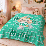 Personalised Glitter Cheerleader Dumpling Character Word Cloud Soft Throw Blanket with Name Home Decor Birthday Christmas Gift for Girls Friends