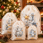 Personalized Cute Snowman Canvas Drawstring Gift Bag with Name Christmas Gift for Boys Girls