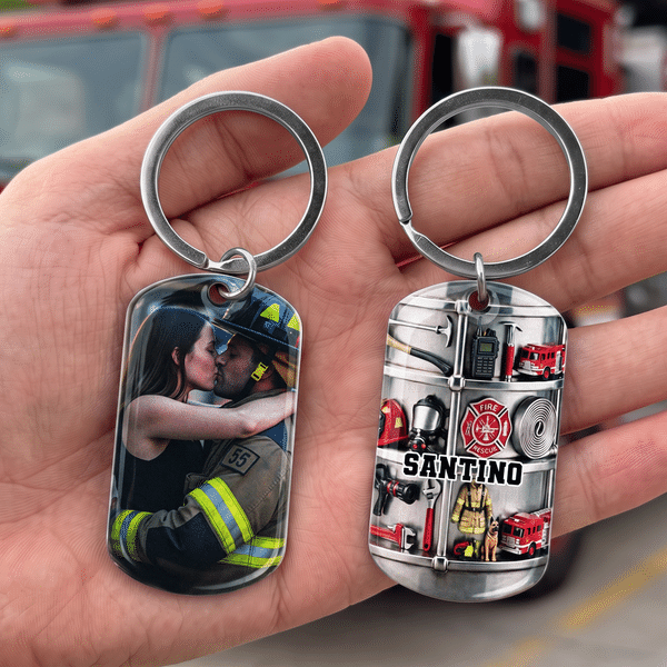 Personalized 3D-Effect Artwork Police Firefighter Theme Keychain with Photo and Name Retirement Christmas Gift for Police Firefighter Retiree