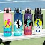 Personalised Tennis Character Pose Silhouette Name Gradient Sports Water Bottle with Flip Top Lid and Strap Gym Birthday Gift for Tennis Lover Player
