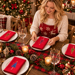 Servilleta de mesa personalizada con motivo de árbol de Navidad de acebo y estrella dorada, 100 % algodón, con nombre, decoración de mesa, regalo de Navidad para familiares y amigos 5