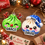 Decorazione da appendere in acrilico personalizzata con disegno artistico a effetto 3D raffigurante un raviolo, con nome e anno: decorazione natalizia per l’albero, regalo di Natale per bambini