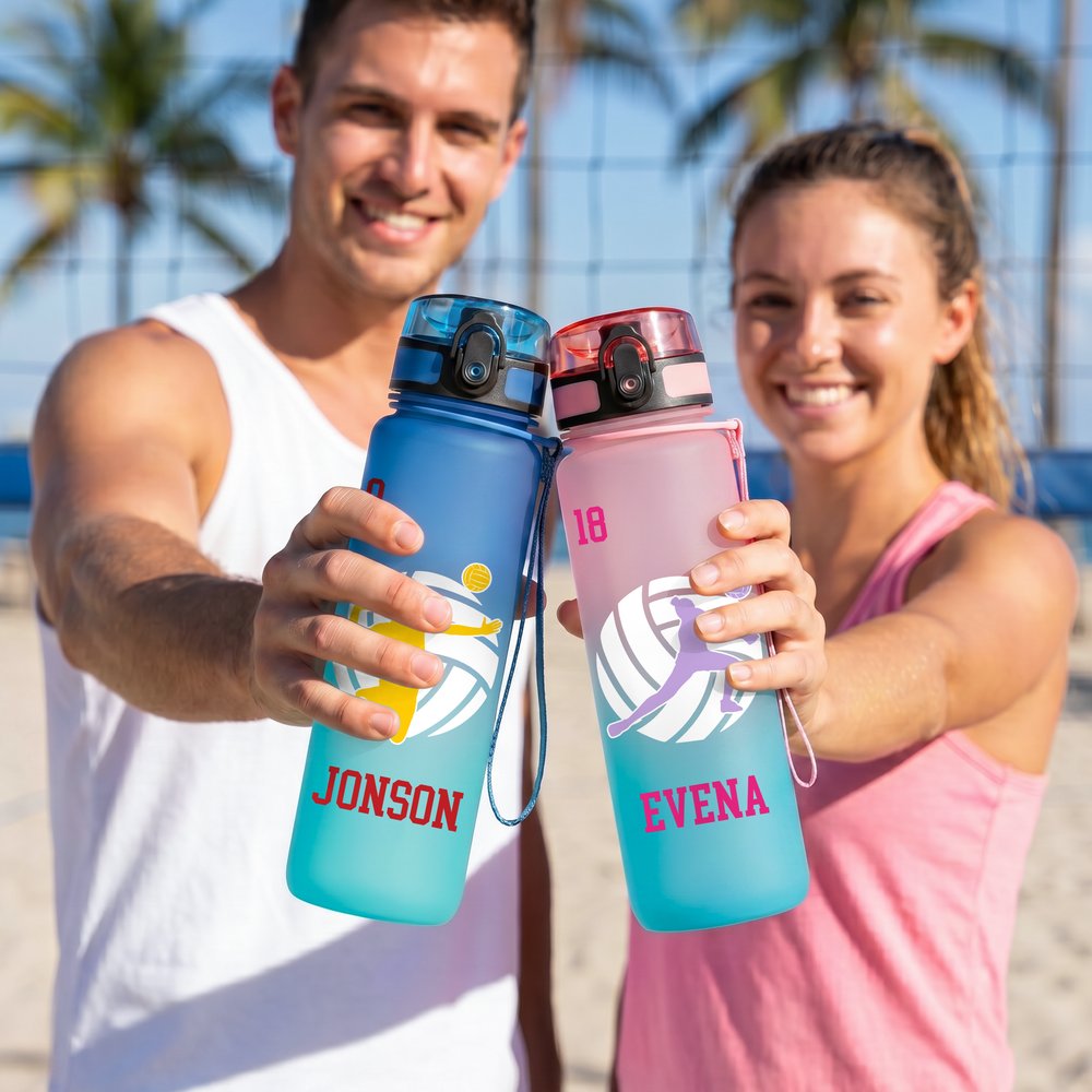 Bouteille d'eau personnalisée avec silhouette colorée d'un joueur de volley-ball et prénom – Pour un usage quotidien, la rentrée scolaire ou comme cadeau d'anniversaire pour un adolescent passionné de 3