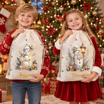 Personalized Cute Snowman Canvas Drawstring Gift Bag with Name Christmas Gift for Boys Girls