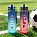 Borraccia in plastica personalizzata con personaggio dei cartoni animati calcistici, con nome e numero: regalo di compleanno per bambini e ragazzi, ideale per il giorno della partita