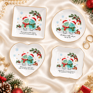 Personalized Santa Hat Sea Glass Character Holly Gold Rim Ceramic Trinket Jewellery Dish with Text and Name Christmas Gift for Sisters Friends