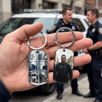 Personalized 3D-Effect Artwork Police Firefighter Theme Keychain with Photo and Name Retirement Christmas Gift for Police Firefighter Retiree