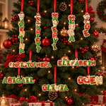 Personalized Christmas Letter Name Bow Santa Hat Wooden Ornament Home Decor Christmas Gift for Kids Family Friends