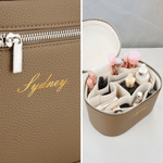 Personalised Leather Travel Makeup Case with Handle Cosmetic Bag Organiser Birthday Bridesmaid Proposal Gift for Her
