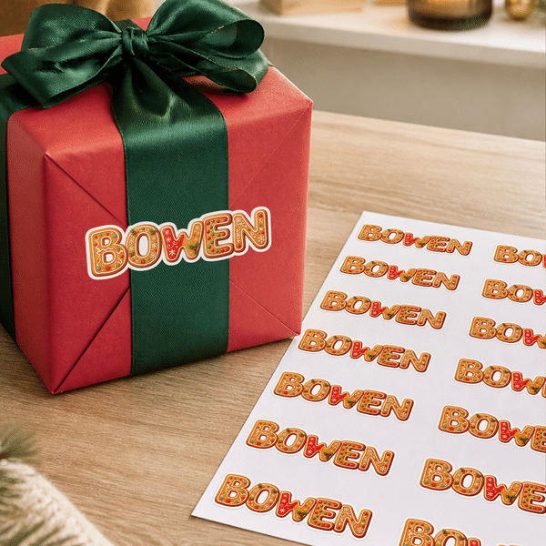 Personalized Gingerbread Christmas Cookie Alphabet Waterproof Sticker with Name Festival Decor Christmas Gift for Family Friends Kids