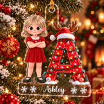 Personalised 3D-Effect Artwork Cartoon Character Photo Initial Acrylic Hanging Ornament with Name Tree Decoration Christmas Gift for Family Kids