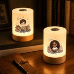 Personalised Retro Q-Version Character Dimmable Touch Control Night Light with Name and Photo Bedroom Decor Birthday Gift for Book Lovers