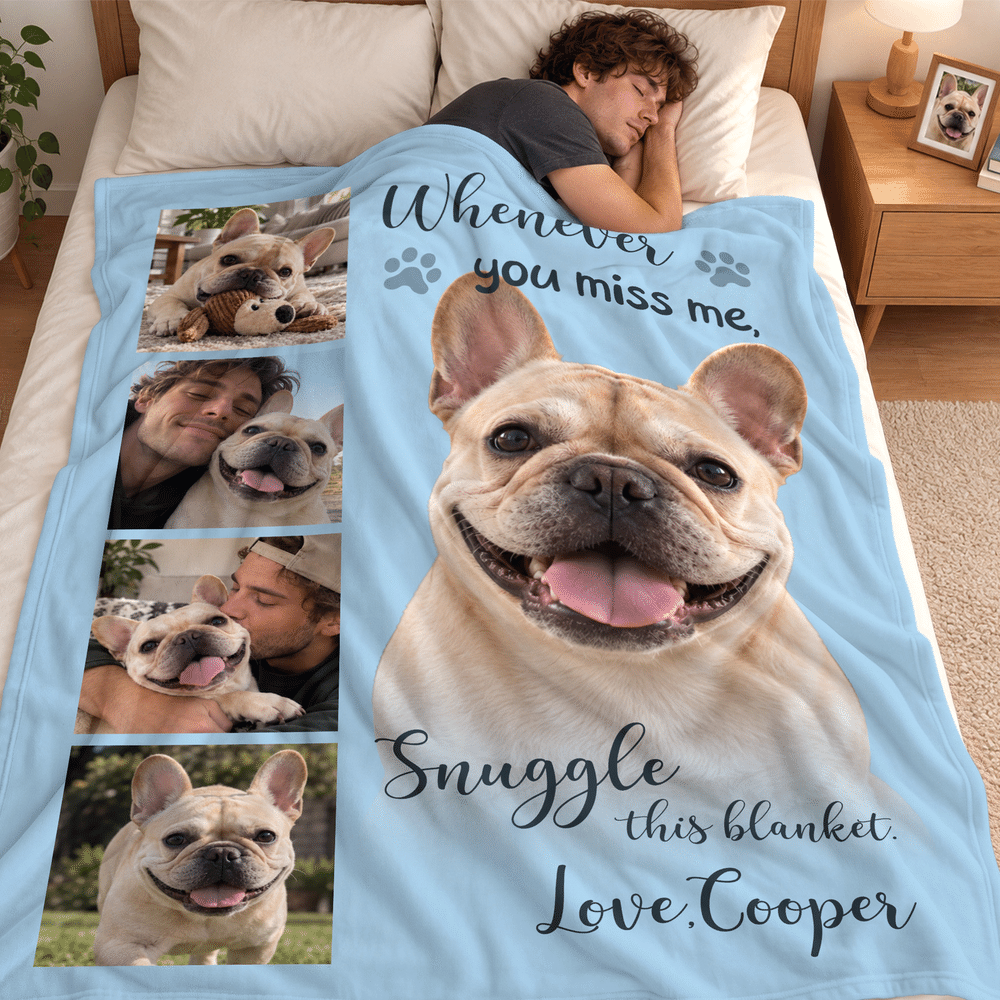 Couverture moelleuse personnalisée multicolore avec 5 photos d'animaux de compagnie, motif « empreintes de pattes » et prénom – Décoration d'intérieur, cadeau commémoratif ou de condoléances pour les  3