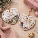 Personalised Occupation Flower Frame Heart Shaped Ceramic Christmas Ornament with Name Holiday Decor Retirement Gift for Retirees Coworkers