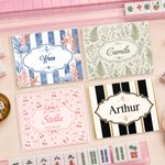 Personalized Retro Floral Orange Cherry Striped Portable Tri-Folded Mahjong Card Cover with Name Club Game Night for Mahjong Lovers 4