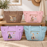 Borsa tote personalizzata in maglia, con motivo "Relax Repeat", disegno acquerellato, personaggio, foto, all'uncinetto e in velluto a coste, con nome; regalo di compleanno per l'uso quotidiano, per gl 2