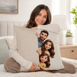 Personalised 3D-Style Visual Effect Cute Cartoon Character Photo Soft Cushion Cover with Text Home Decor Anniversary Gift for Family Friends