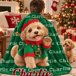 Personalised Christmas Theme 3D-Effect Artwork Cartoon Pet Photo Soft Throw Blanket with Name Home Decor  Christmas Gift for Family Pet Owner