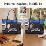 Borsa tote capiente e pratica personalizzata con nome e personaggio animato, con tasca a rete - Regalo speciale di ritorno a scuola per insegnanti