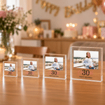 Personalized Milestone Photo Acrylic Plaque with Name Text and Number Home Decor Anniversary Birthday Gift for Besties Couple Pet Owner Family