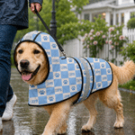 Personalized Classic Plaid Paw Print Waterproof Dog Raincoat with Name and Reflective Stripe Outdoor Essential Birthday Gift for Pet Owners
