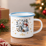 Personalised Cute Christmas Snowman 12 oz Enamel Mug with Name Daily Use Christmas Gift for Kid