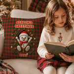 Personalised Cute Penguin Reindeer Plaid Design Soft Cushion Cover with Name Home Decor Christmas Gift for Family