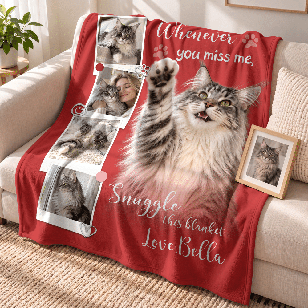 Couverture moelleuse personnalisée multicolore avec 5 photos d'animaux de compagnie, motif « empreintes de pattes » et prénom – Décoration d'intérieur, cadeau commémoratif ou de condoléances pour les  4