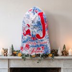 Personalized Vintage Toile De Jouy Santa Claus Initial Canvas Drawstring Gift Bag with Name Christmas Gift for Family Friends