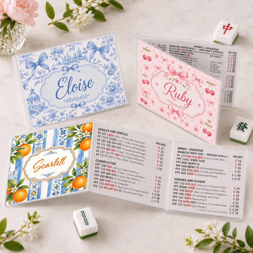 Personalized Retro Floral Orange Cherry Striped Portable Tri-Folded Mahjong Card Cover with Name Club Game Night for Mahjong Lovers 1