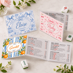 Personalized Retro Floral Orange Cherry Striped Portable Tri-Folded Mahjong Card Cover with Name Club Game Night for Mahjong Lovers 1