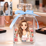 Flacon de parfum en verre rechargeable personnalisé avec photo nom et fleur de naissance - Effet aquarelle - Cadeau d'anniversaire pour femme 1