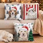 Personalised Christmas-Themed Watercolor Pet Photo Soft Cushion Cover with Name Home Sofa Decor Christmas Gift for Pet Owners