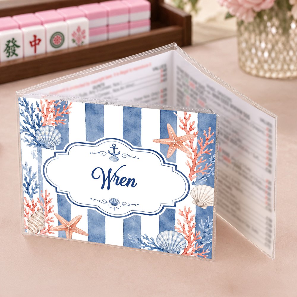 Personalized Retro Floral Orange Cherry Striped Portable Tri-Folded Mahjong Card Cover with Name Club Game Night for Mahjong Lovers 2