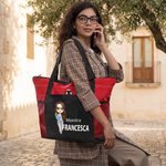 Borsa tote capiente e pratica personalizzata con nome e personaggio animato, con tasca a rete - Regalo speciale di ritorno a scuola per insegnanti