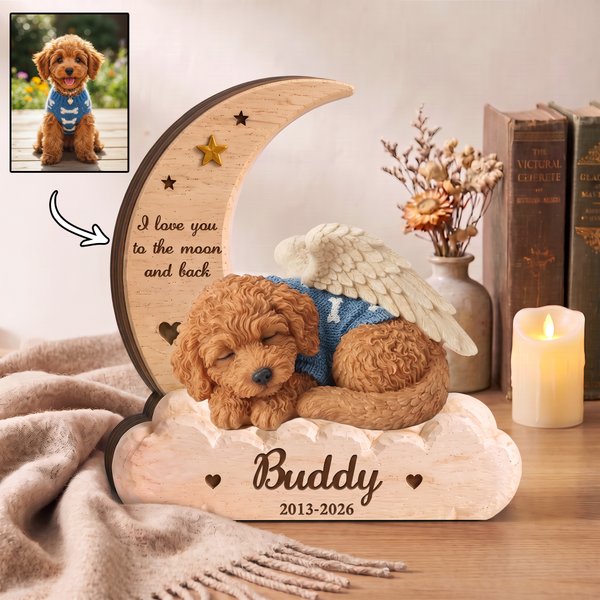 Personalized Handmade Angel Wing Pet Photo Moon Cloud Layered Wooden Decoration with Name and Year Home Decor Sympathy Gift for Pet Owners