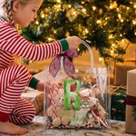 Personalised Christmas Teddy Bear Initial Name Trasparent Gift Bag with Ribbon Christmas Birthday Gift for Kids